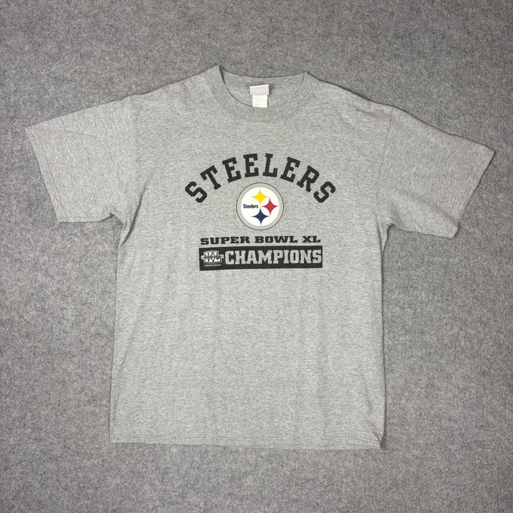 Vintage Pittsburgh Steelers Super Bowl XL Champions T-Shirt Heather Grey L NFL